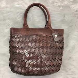 Aigner Leather Lattice Weave Bucket Bag